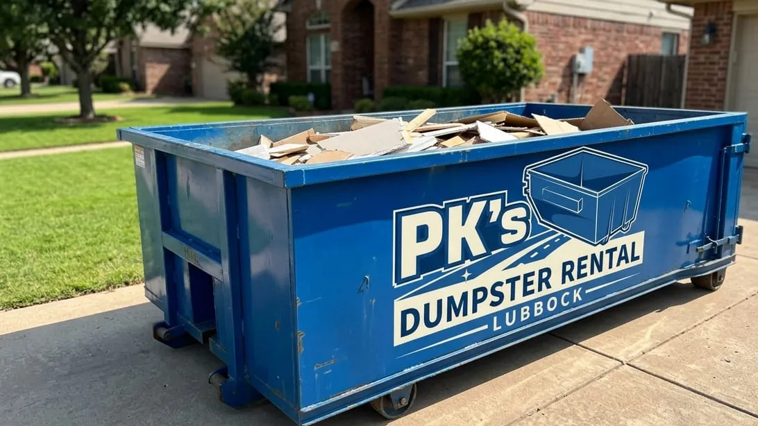 Dumpster permits in Lubbock, Texas — container placed on a private driveway rather than the right of way