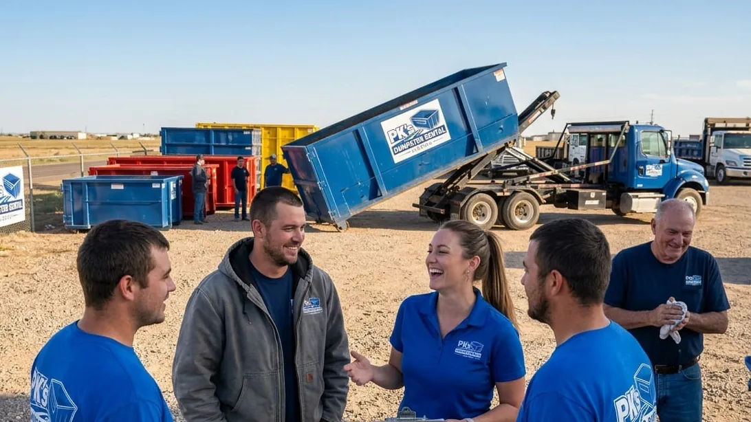 Home cleanout checklist for Lubbock, Texas — container being loaded during a whole-house declutter